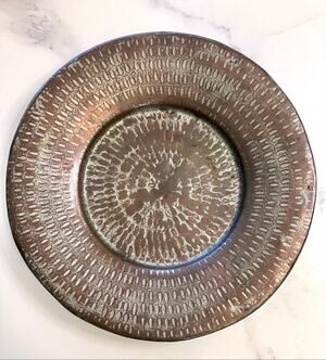 Vintage Hammered Copper Platter Large Turkish Bowl Tinned Rolled Edge 15 In
